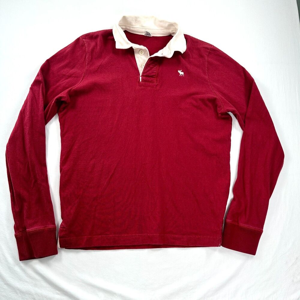 Vintage Abercrombie & Fitch Rugby Shirt Mens XL Red Long Sleeve Preppy 90s